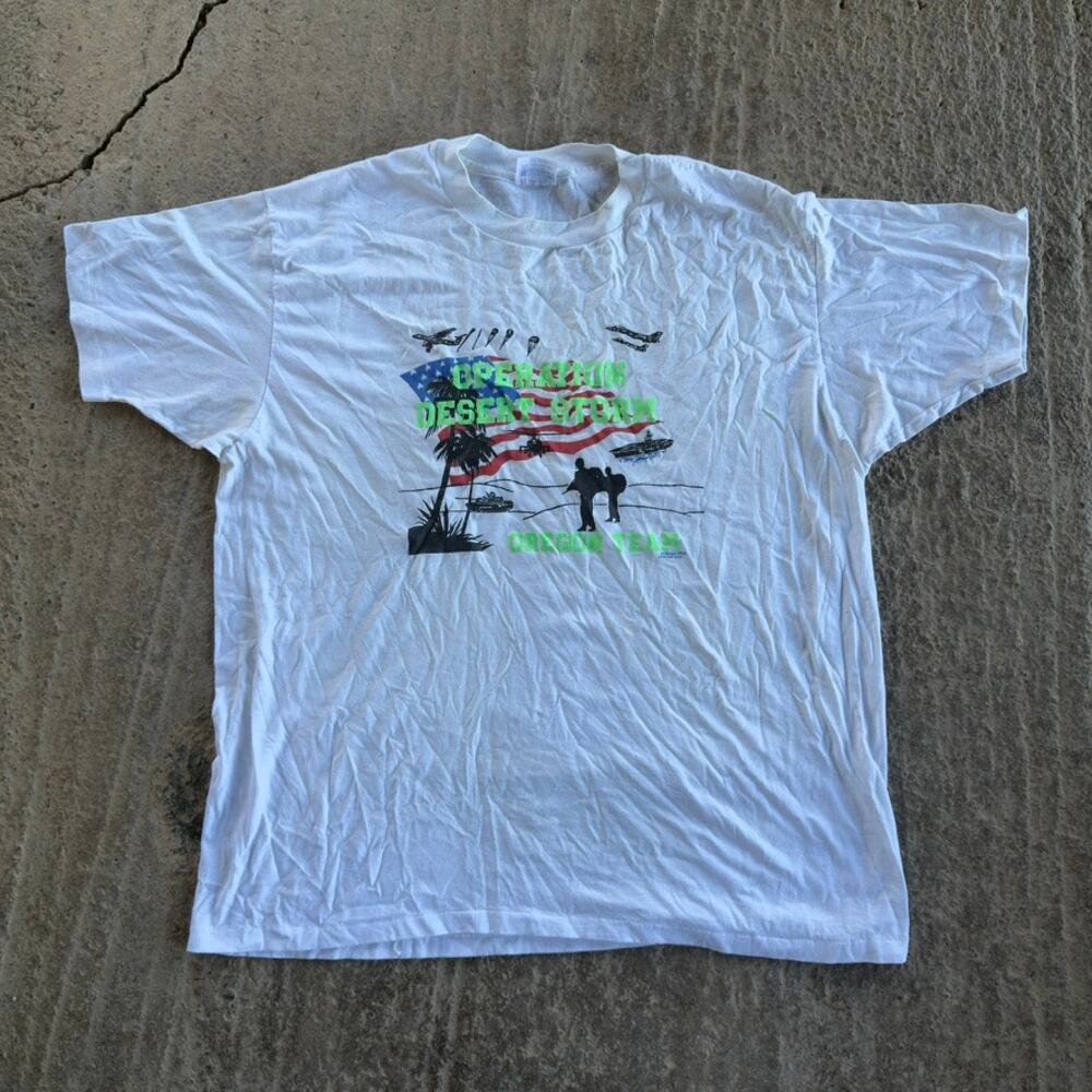 VINTAGE 80S OPERATION DESERT STORM T-SHIRT GRAPHIC WAR POLITICS MENS XXL